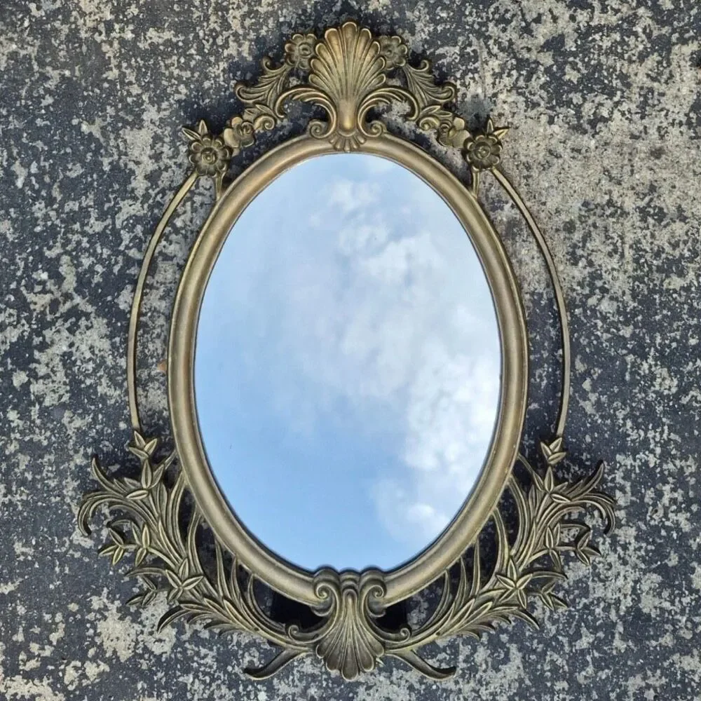 Vintage Antique Ornate Mirror With Floral And Scrollwork Design Bronze Finish